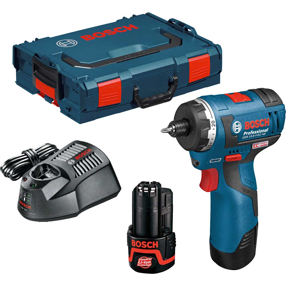 Bosch GSR 108 VEC HX 108v Cordless 2 Speed Brushless Drill Driver with L Boxx and 2 Lithium Ion Batteries 2ah