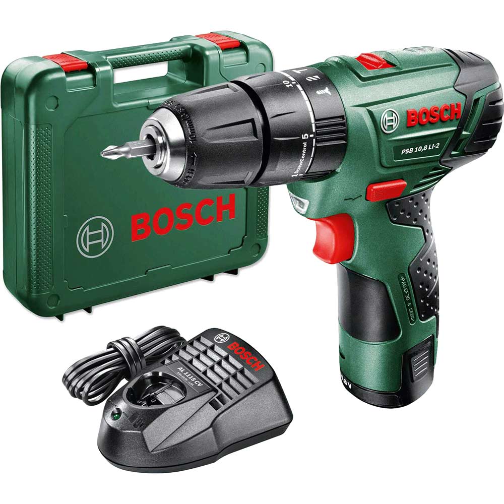 Bosch POWER4ALL PSB 108 LI2 108v Cordless 2 Speed Combi Drill with 1 Lithium Ion Battery 2ah