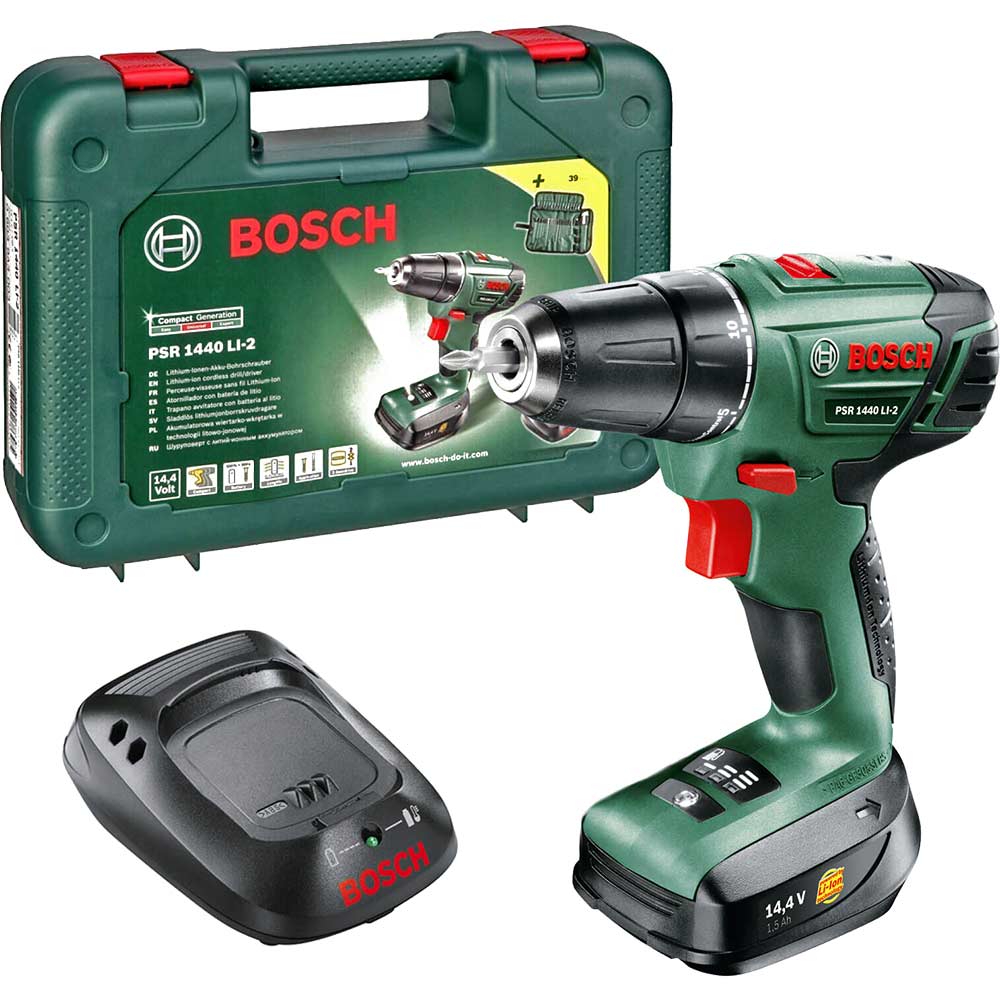 Bosch POWER4ALL PSR 1440 LI2 144v Cordless 2 Speed Drill Driver with 1 Lithium Ion Battery 15ah