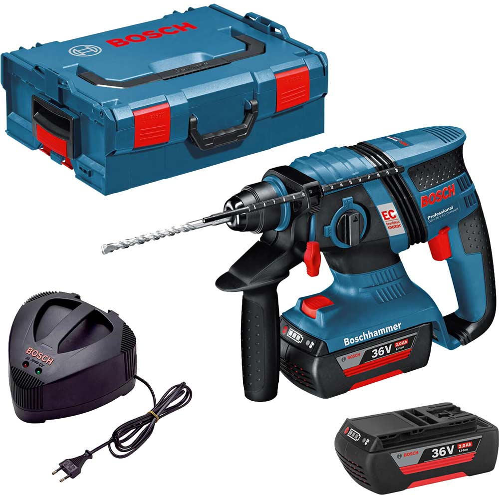 Bosch GBH 36 VEC 36v Cordless Brushless SDS Plus Hammer Drill with L Boxx and 2 Lithium Ion Batteries 2ah