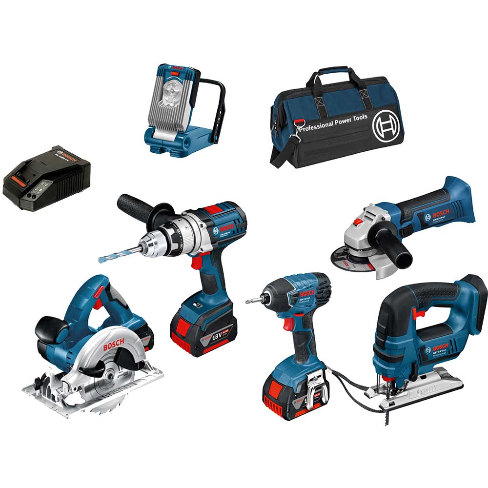 Bosch BAG6RS 18v Cordless Robustseries 6 Piece Power Tool Kit with 3 Lithium Ion Batteries 4ah and LBAG