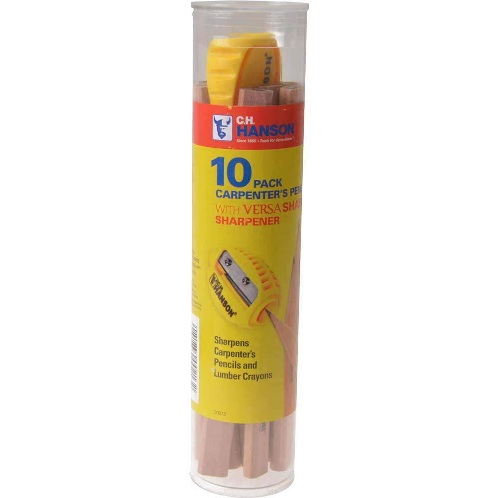 Hanson Carpenter Pencils Tube of 10 with VersaSharp Pencil Sharpener