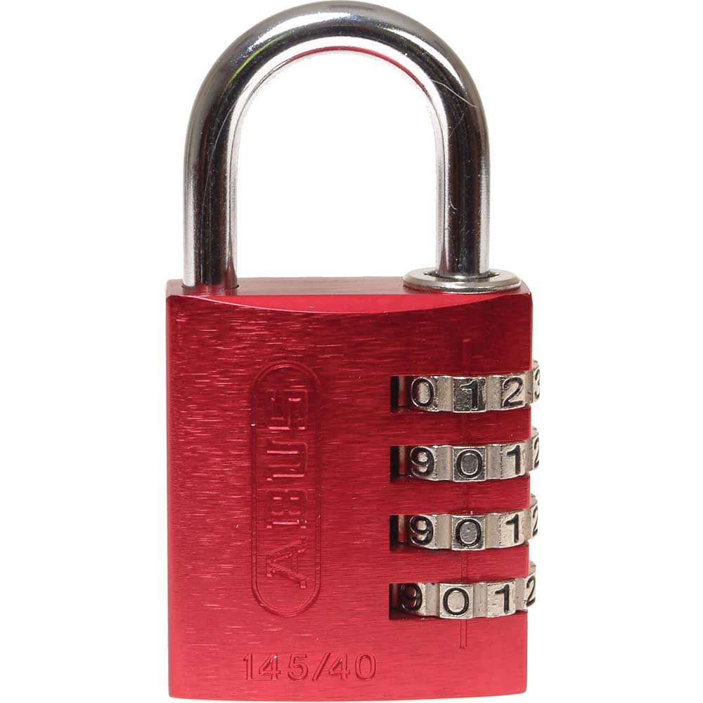 abus 40mm 145 series 4 digit combination aluminium padlock red