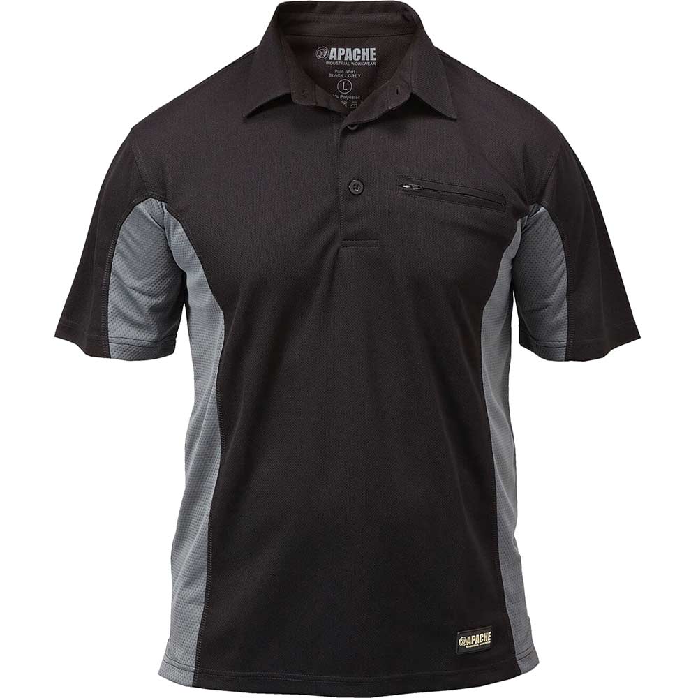 Apache Mens Dry Max Polo T Shirt Black Grey Medium