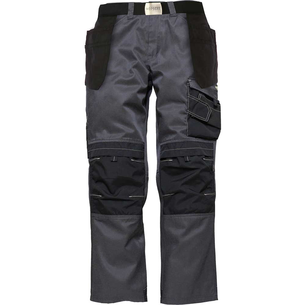 apache mens pro twill work trousers grey black waist 32 leg 31