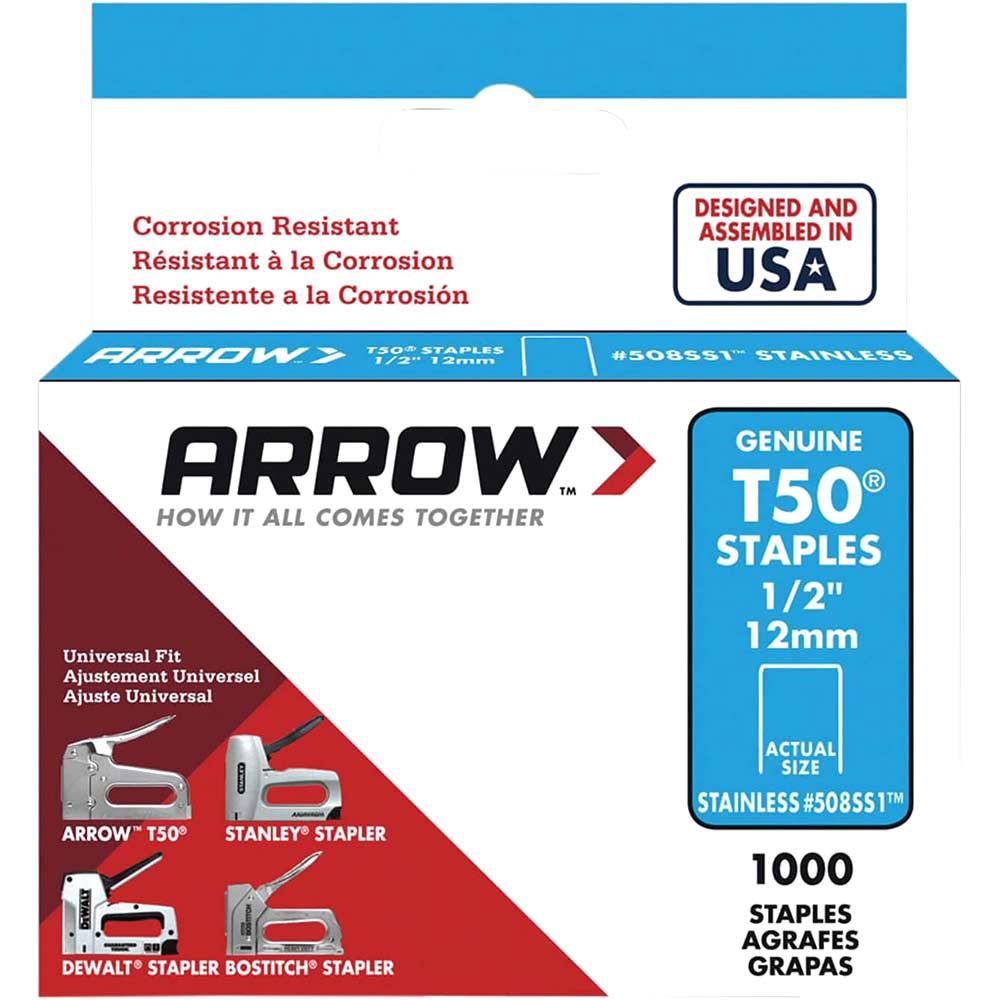 Arrow T50 12mm Stainless Steel Staples Pack of 1000 12