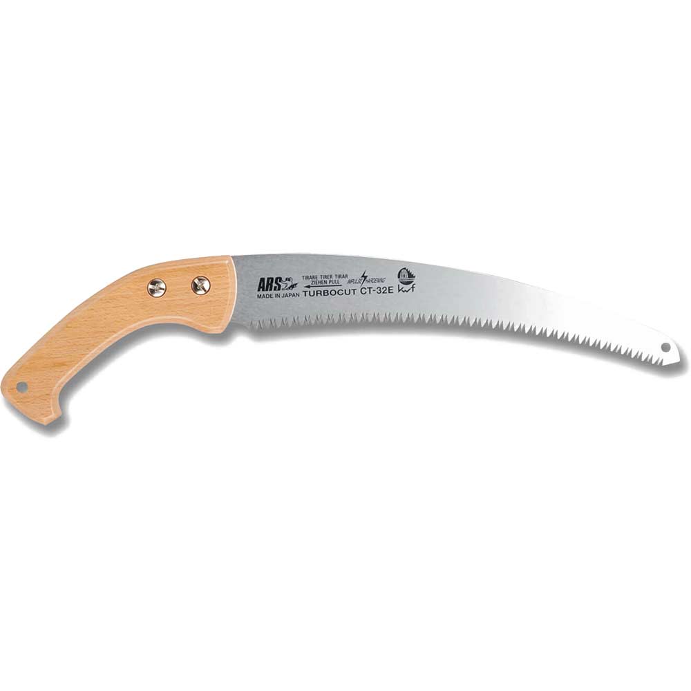 ars ct32ew pruning saw with wood grip handle sheath and 300mm turbocut straight blade overall 500mm long