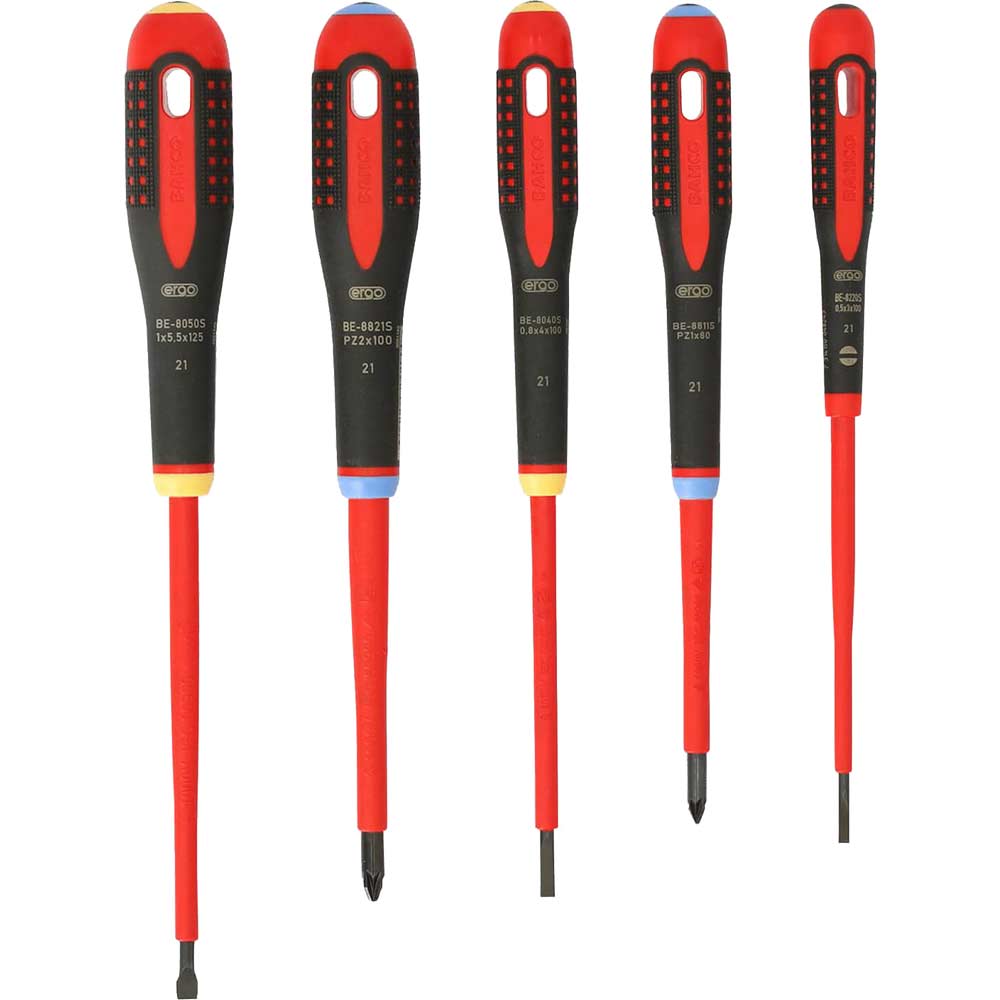 Bahco 5 Piece VDE Insulated Ergo Screwdriver Set Slotted Pozi