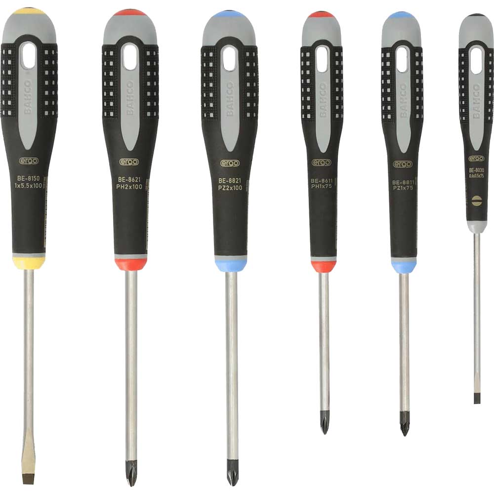 Bahco 6 Piece Ergo Screwdriver Set Phillips Pozi Slotted