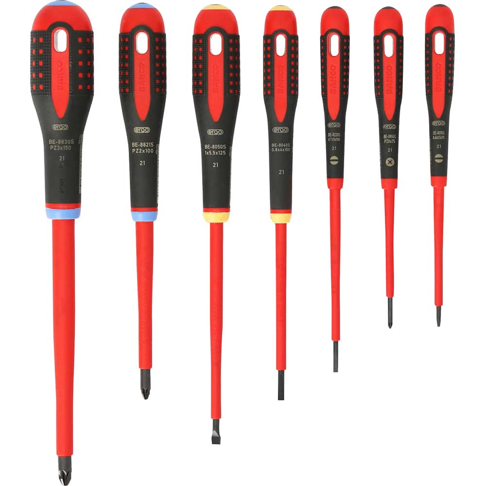 Bahco 7 Piece VDE Insulated Pozi and Slotted Screwdriver Set