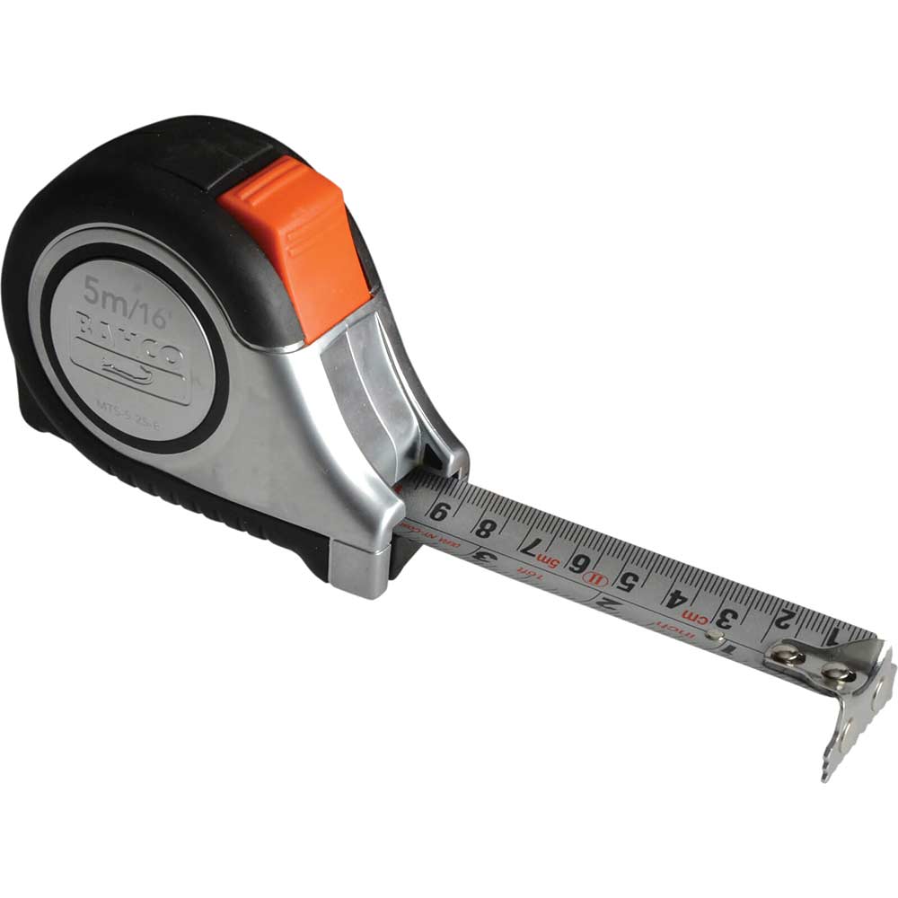 Bahco Stainless Steel Blade Auto Lock 5 Metre 16 Feet Tape Measure with Magnetic Tip