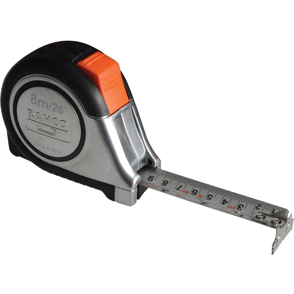 Bahco Stainless Steel Blade Auto Lock 8 Metre 26 Feet Tape Measure with Magnetic Tip