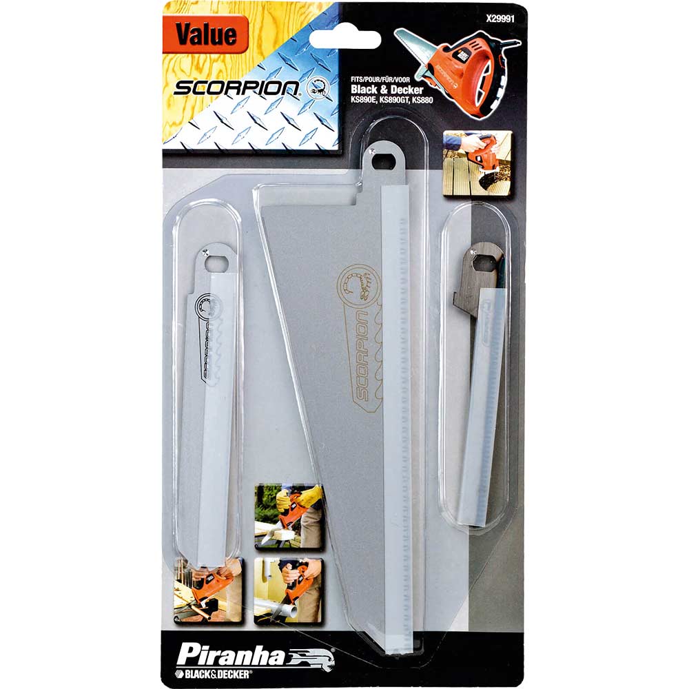 Black and Decker X29991 Mixed Scorpion Saw Blade Set Pack of 3 for FKS890 KS890 and KS880 Scorpion Saws