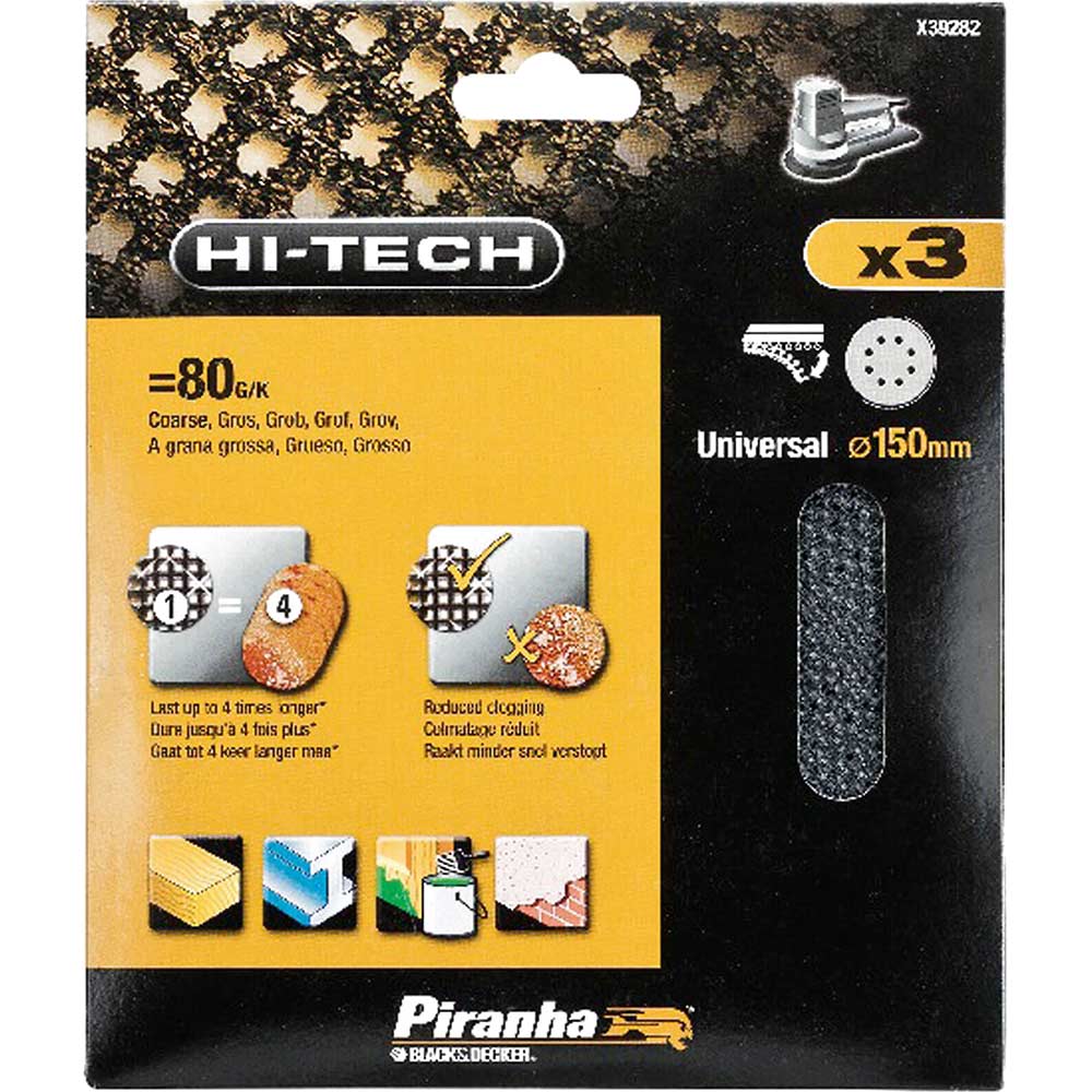 Black and Decker X39292 Piranha 150mm Mesh Sanding Disc 1 x 80 2 x 120 for Velcro Sanders