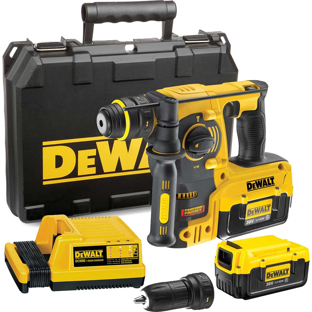 DeWalt DCH364M2 36v Cordless SDS Plus Hammer Drill with 2 Lithium Ion Batteries 4ah Quick Change Chuck and Kitbox