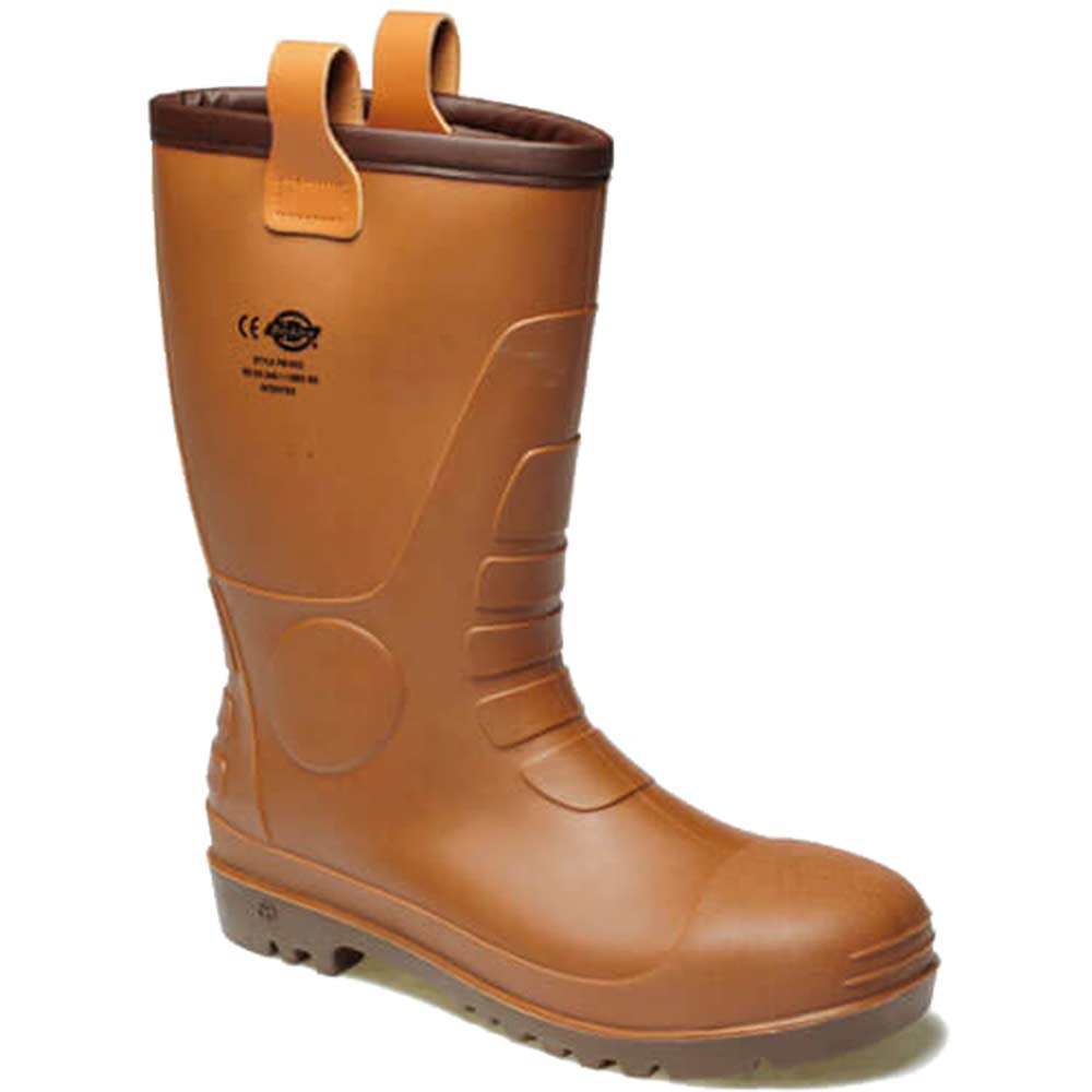 Dickies Mens Groundwater Super Safety Short Wellington Boots Brown Size 10