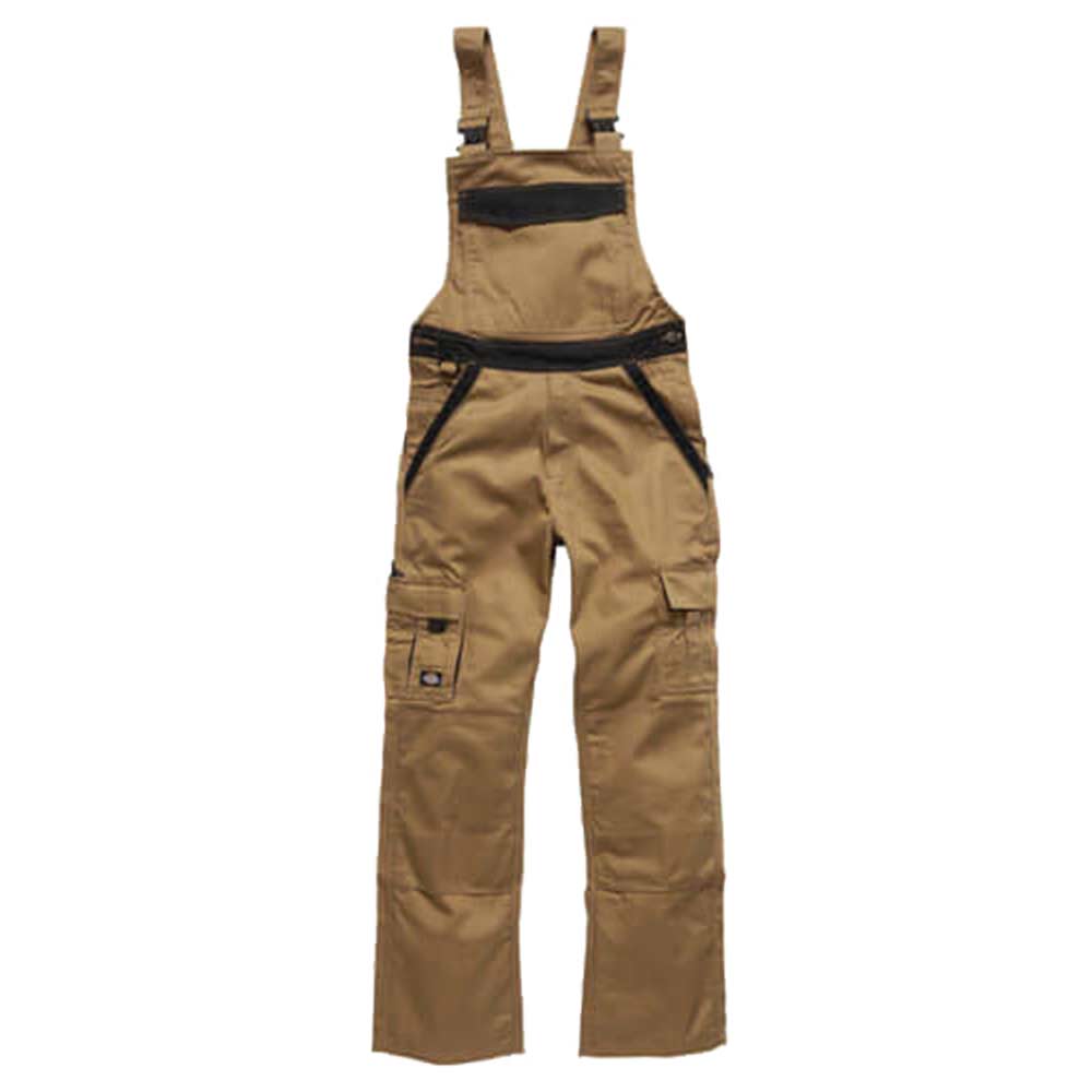 Dickies Mens Industry 300 Two Tone Work Bib and Brace Khaki Black 42 Waist 33 Leg