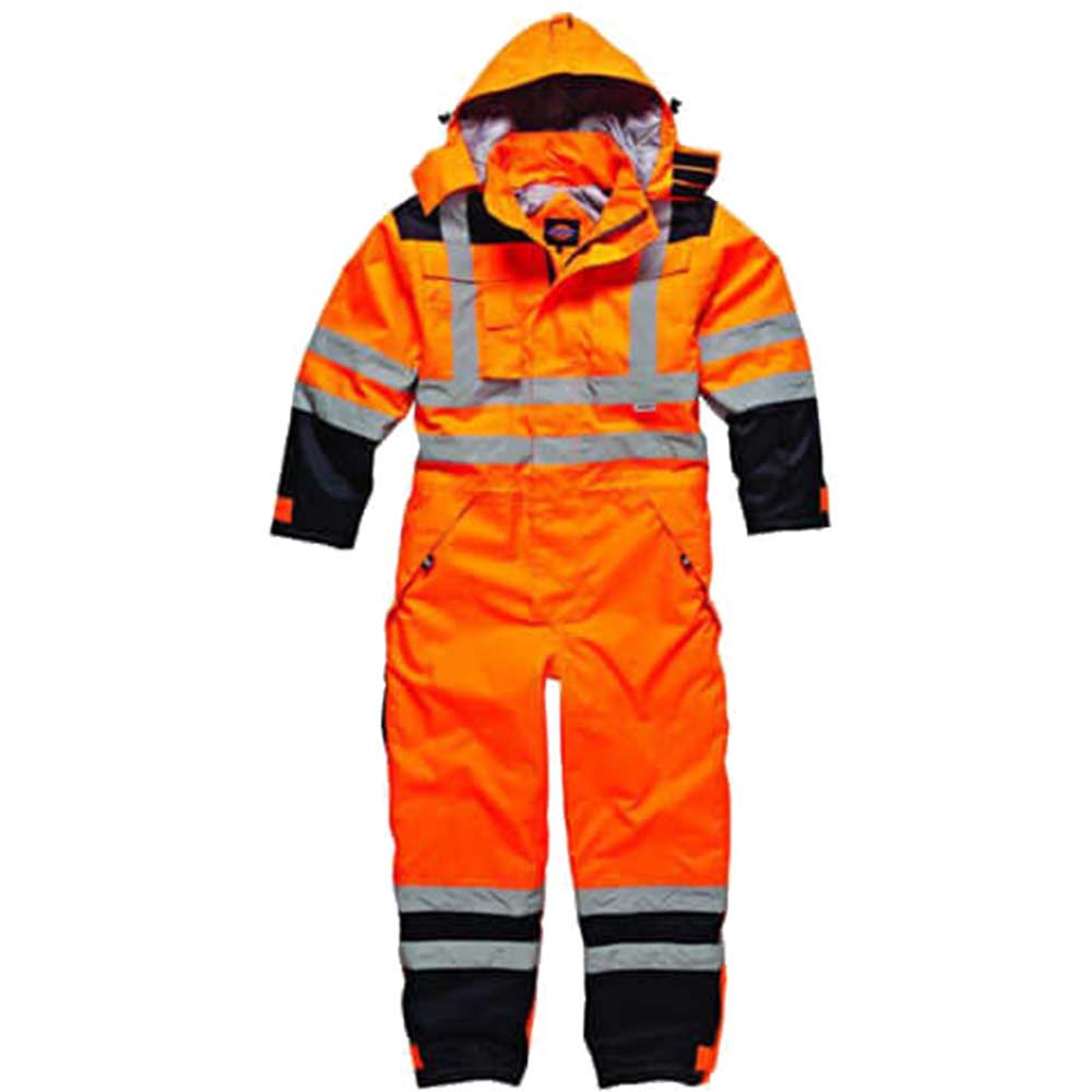Dickies High Vis Waterproof Safety Coverall Orange Navy 2XL