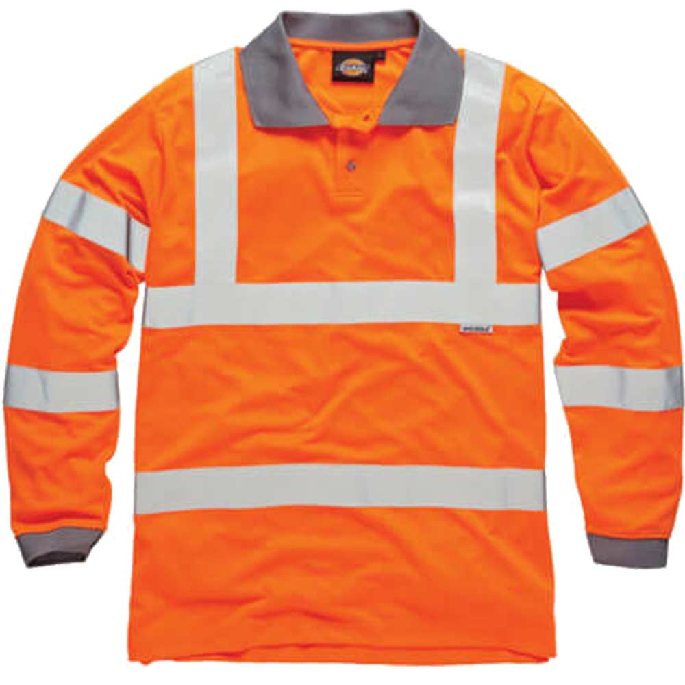 Dickies High Vis GORT Polo Shirt Long Sleeve Orange Small