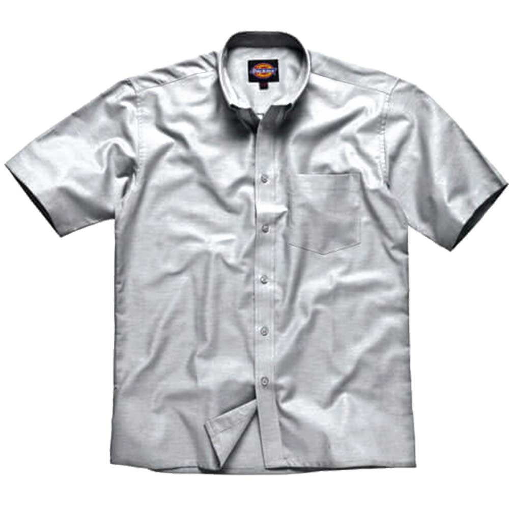 Dickies Mens Oxford Weave Shirt Short Sleeve Silver Grey 15 Collar