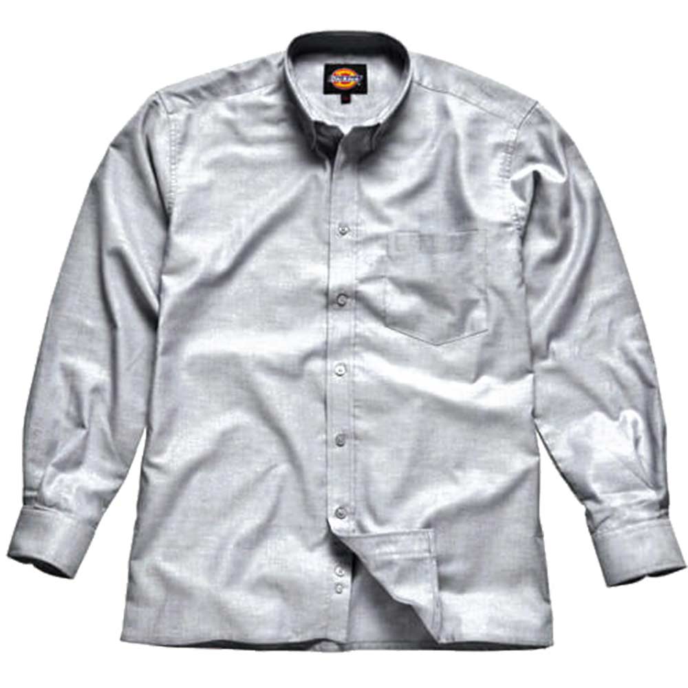 Dickies Mens Oxford Weave Shirt Long Sleeve Silver Grey 15 Collar