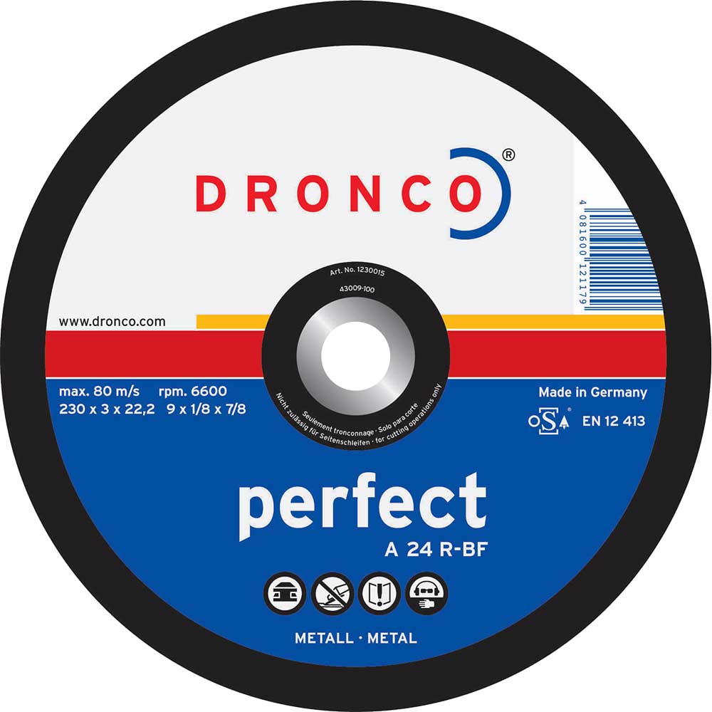 Dronco A 24 R PERFECT 125mm x 3mm x 222mm Bore Angle Grinder Flat Cutting Disc for All Metals