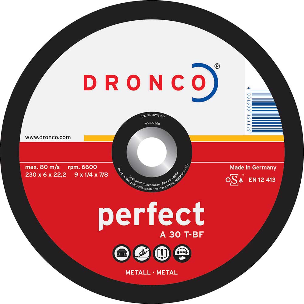 Dronco A 30 T PERFECT 125mm x 6mm x 222mm Bore Angle Grinder Depressed Centre Grinding Disc for Metal
