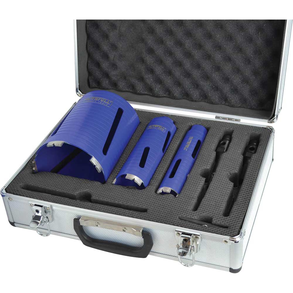 Faithfull 7 Piece Diamond Core Drill Bits and Accessories Kit in Carry Case