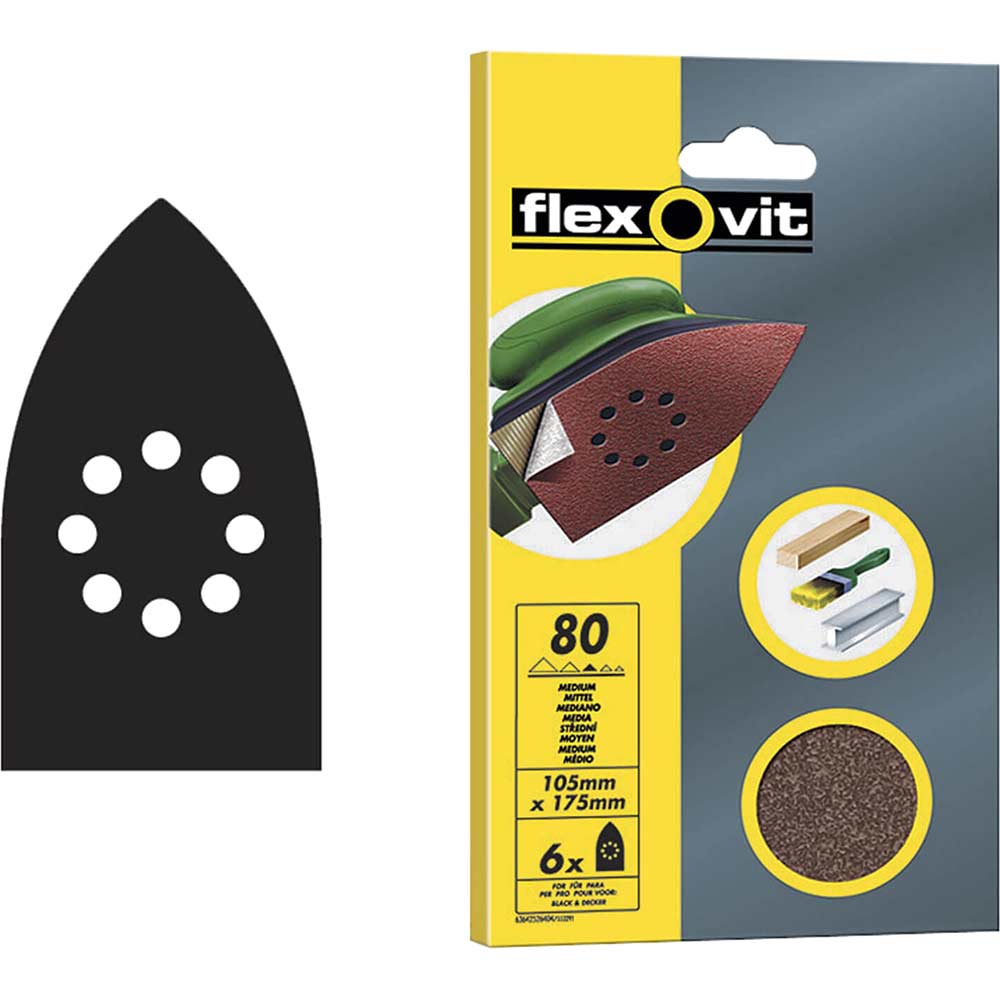 Flexovit Detail Sanding Sheets Pack of 6 Coarse 63642526402