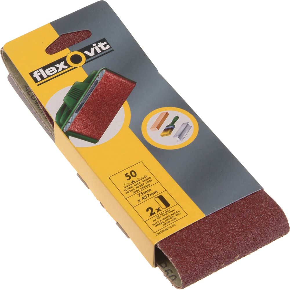 Flexovit Belt 75 x 457mm Pack of 2 Fine 63642526464