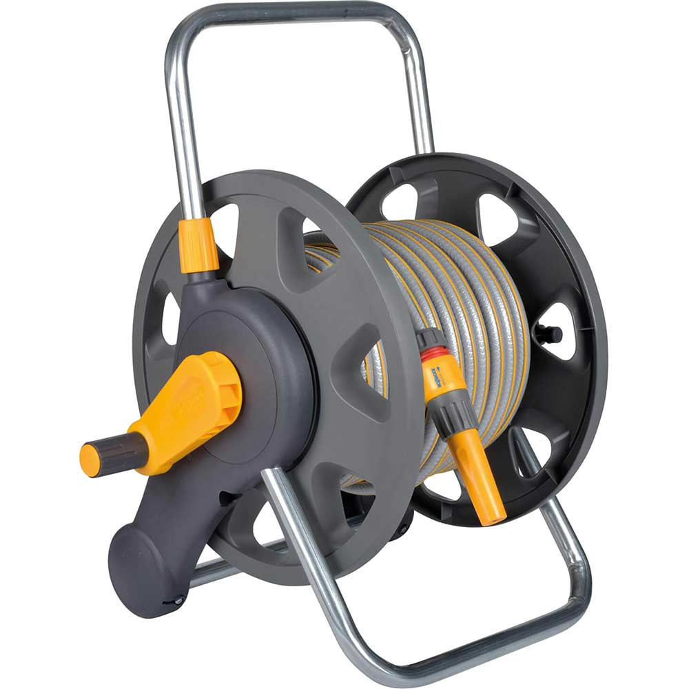 Hozelock 60 Metre Floor and Wall Hose Reel with 25 Metre Hose Pipe 125mm 12 and Connectors