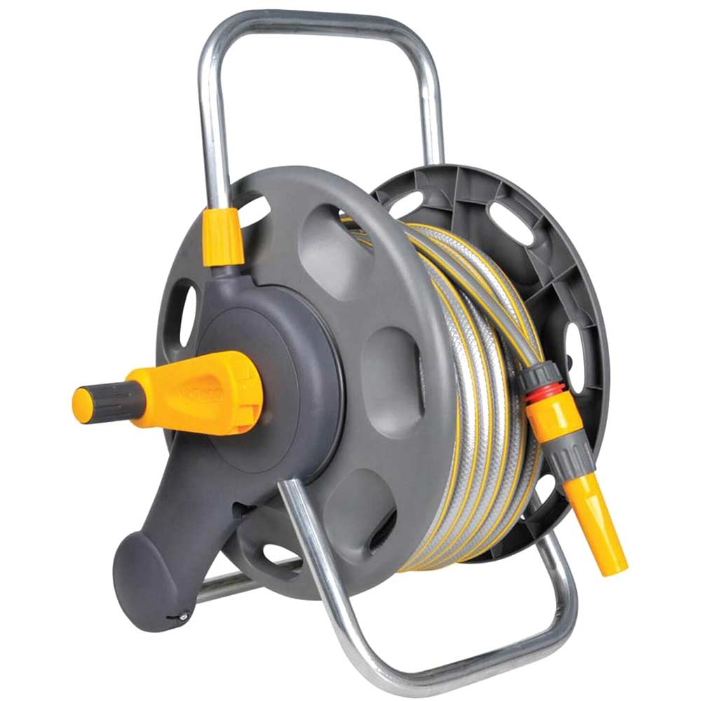 Hozelock 60 Metre Floor and Wall Hose Reel with 25 Metre Hose Pipe 125mm 12 and Connectors