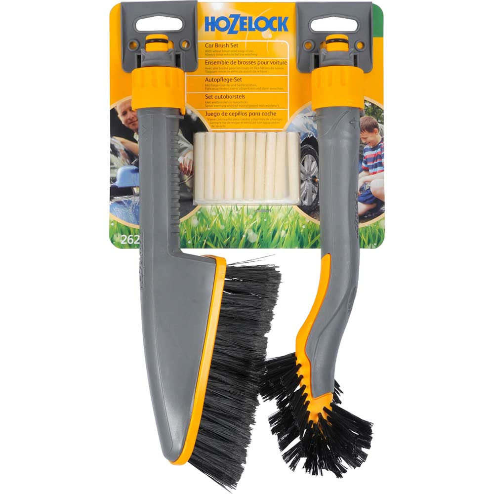 Hozelock Short Car Care Brush and Car Wheel Brush for Hose Pipes