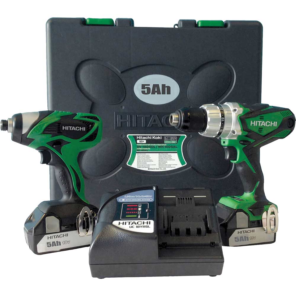 Hitachi KC18DKL 18v Cordless Combi Drill and Impact Driver with 2 Lithium Ion Batteries 5ah