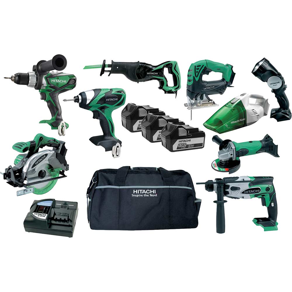 Hitachi KTL918S 18v Cordless 9 Piece Power Tool Kit with 3 Lithium Ion Batteries 5ah