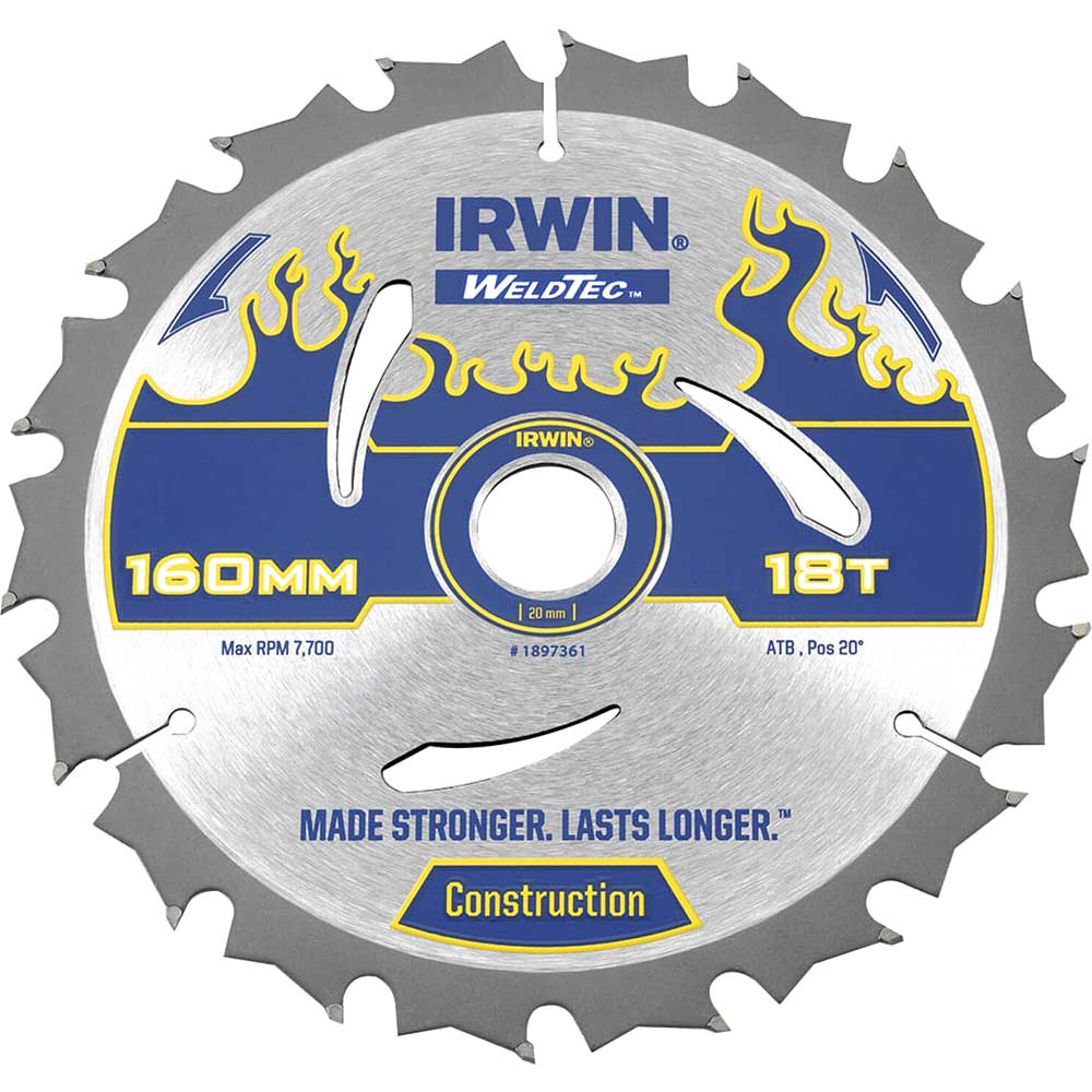 Irwin Weldtec Circular Saw Blade 160mm x 18 Teeth x 20mm Bore ATB