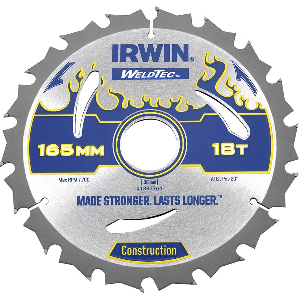 Irwin Weldtec Circular Saw Blade 165mm x 18 Teeth x 30mm Bore ATB