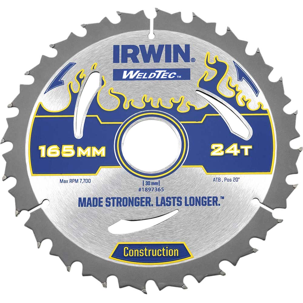 Irwin Weldtec Circular Saw Blade 165mm x 24 Teeth x 30mm Bore ATB