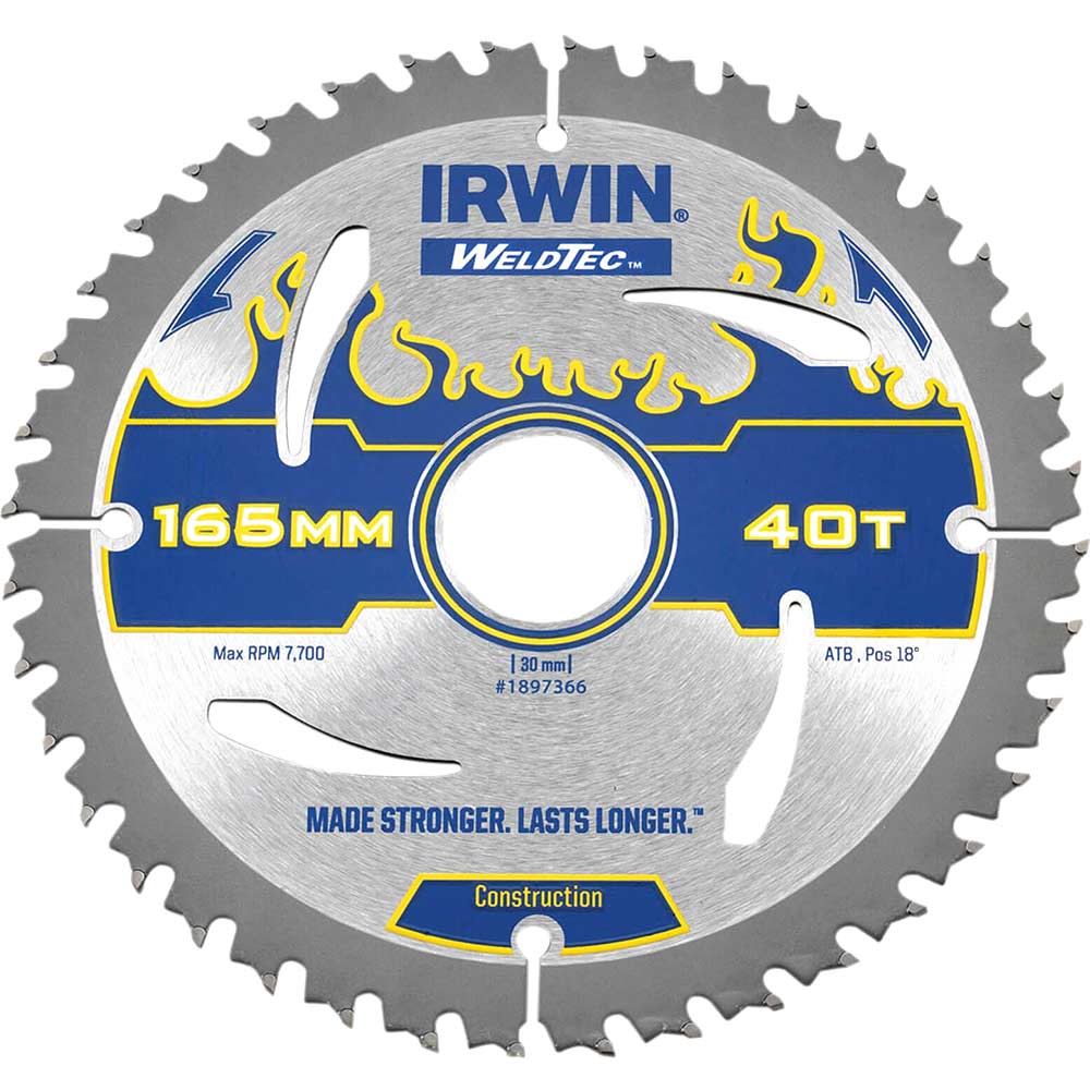 Irwin Weldtec Circular Saw Blade 165mm x 40 Teeth x 30mm Bore ATB