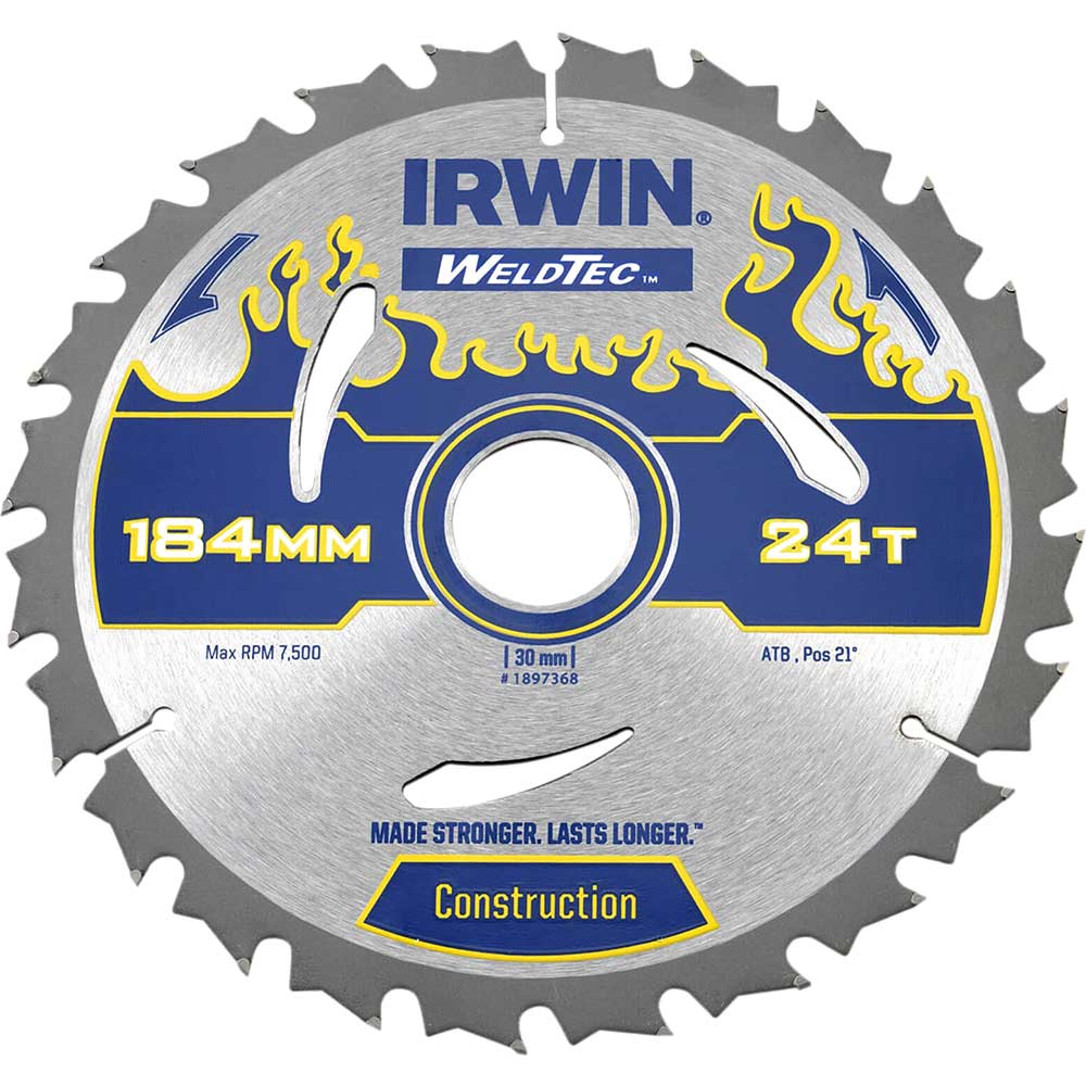 Irwin Weldtec Circular Saw Blade 184mm x 24 Teeth x 30mm Bore ATB