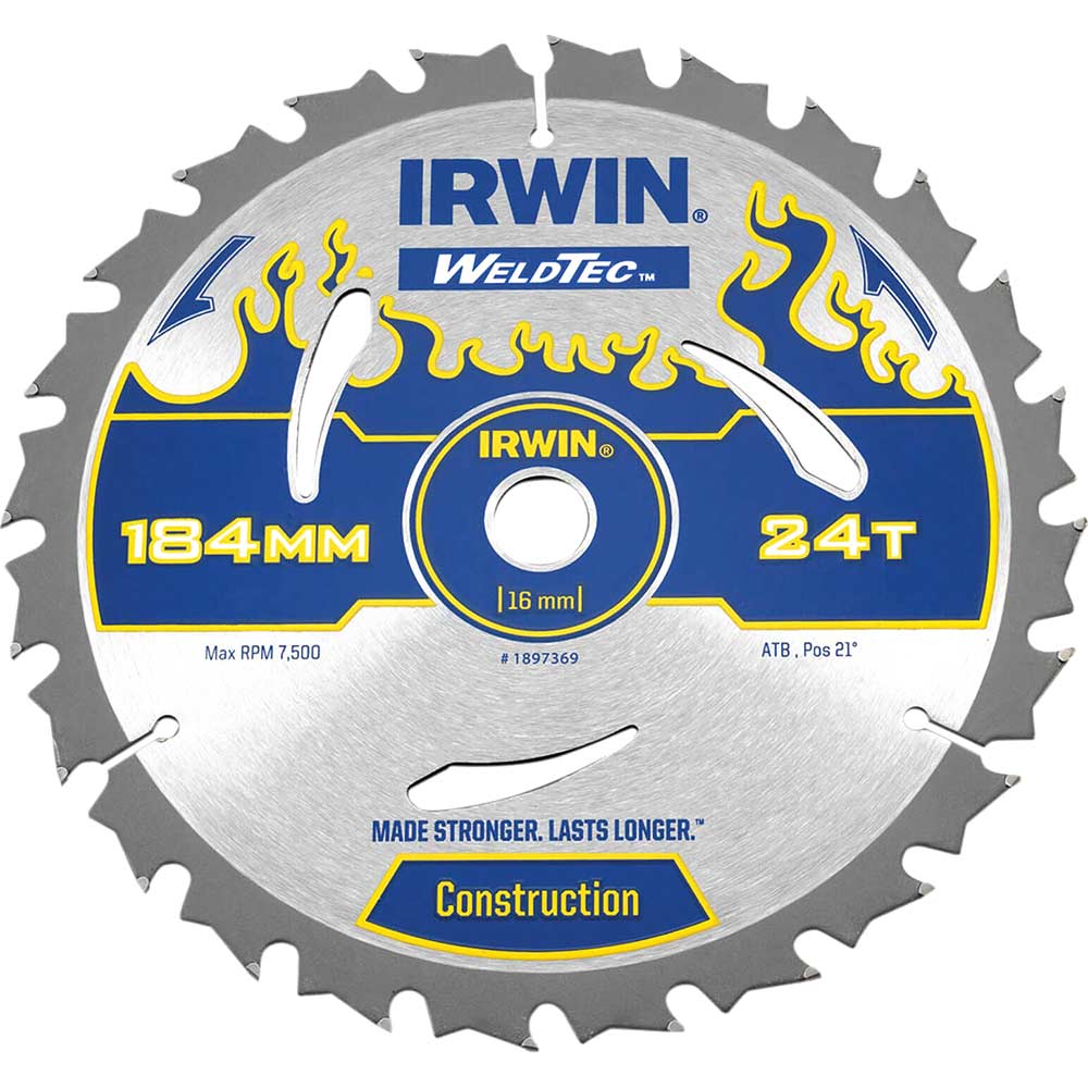 Irwin Weldtec Circular Saw Blade 184mm x 24 Teeth x 16mm Bore ATB