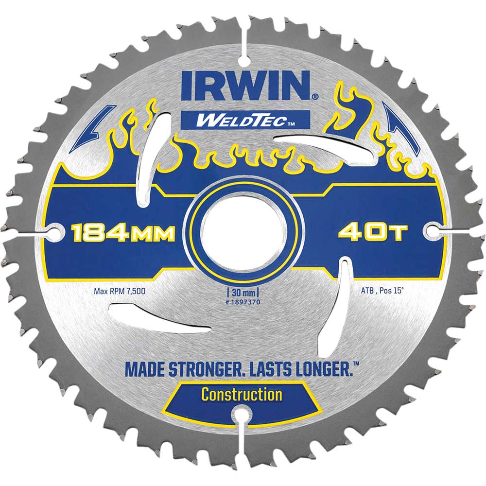 Irwin Weldtec Circular Saw Blade 184mm x 40 Teeth x 30mm Bore ATB