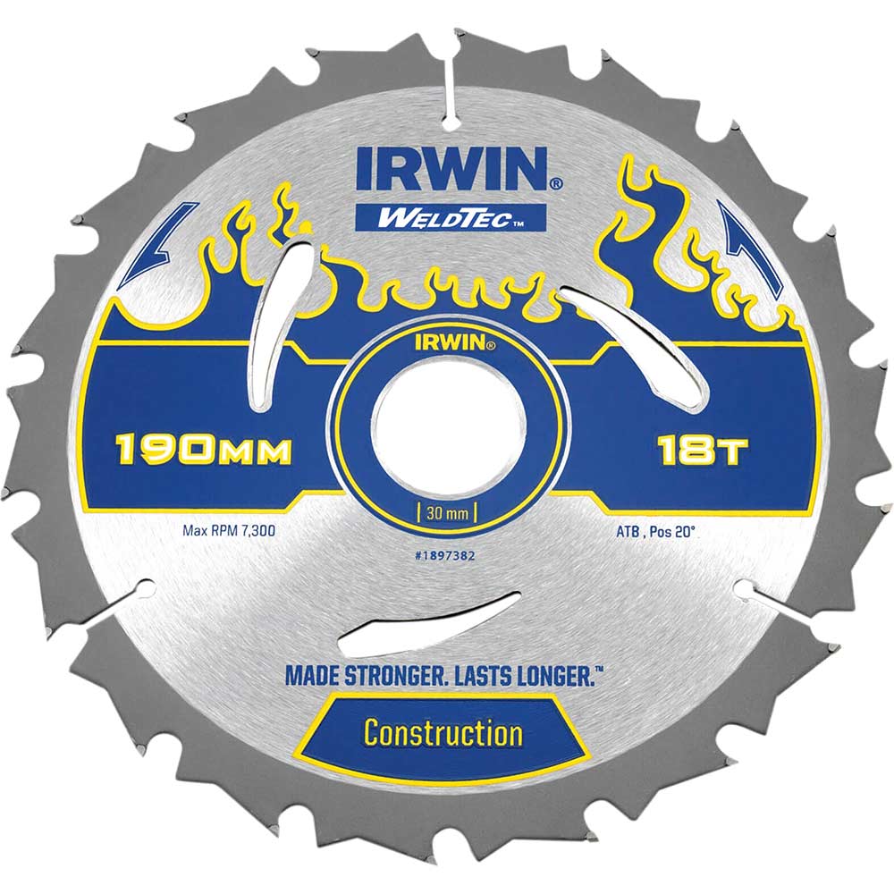 Irwin Weldtec Circular Saw Blade 190mm x 18 Teeth x 30mm Bore ATB