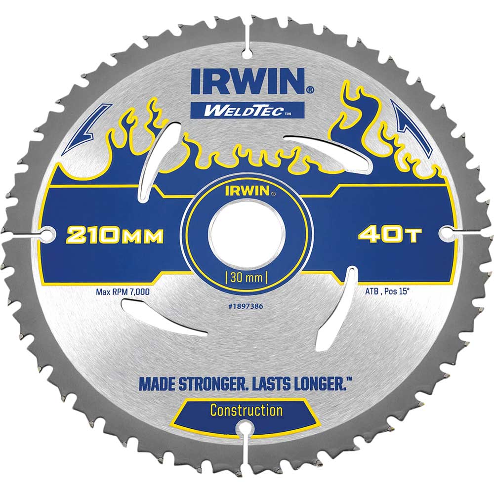 Irwin Weldtec Circular Saw Blade 210mm x 40 Teeth x 30mm Bore ATB