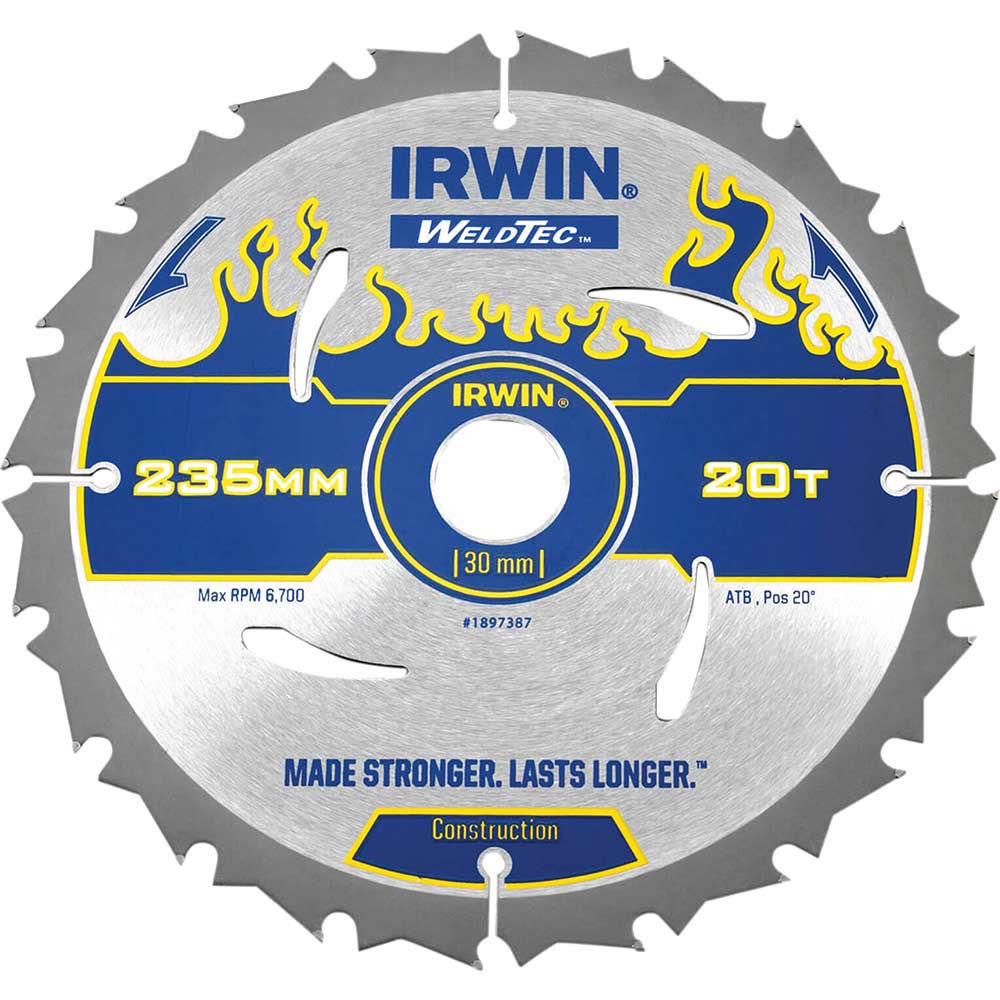 Irwin Weldtec Circular Saw Blade 235mm x 20 Teeth x 30mm Bore ATB