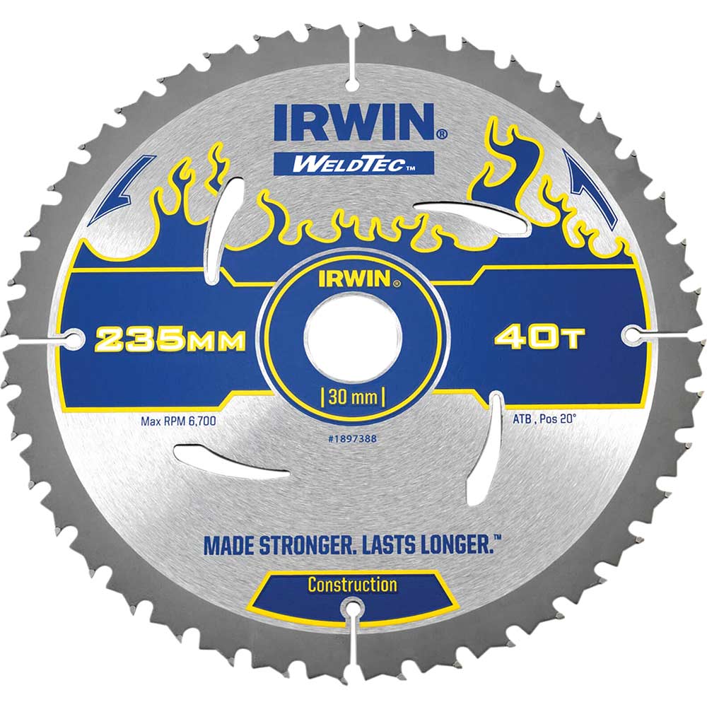 Irwin Weldtec Circular Saw Blade 235mm x 40 Teeth x 30mm Bore ATB