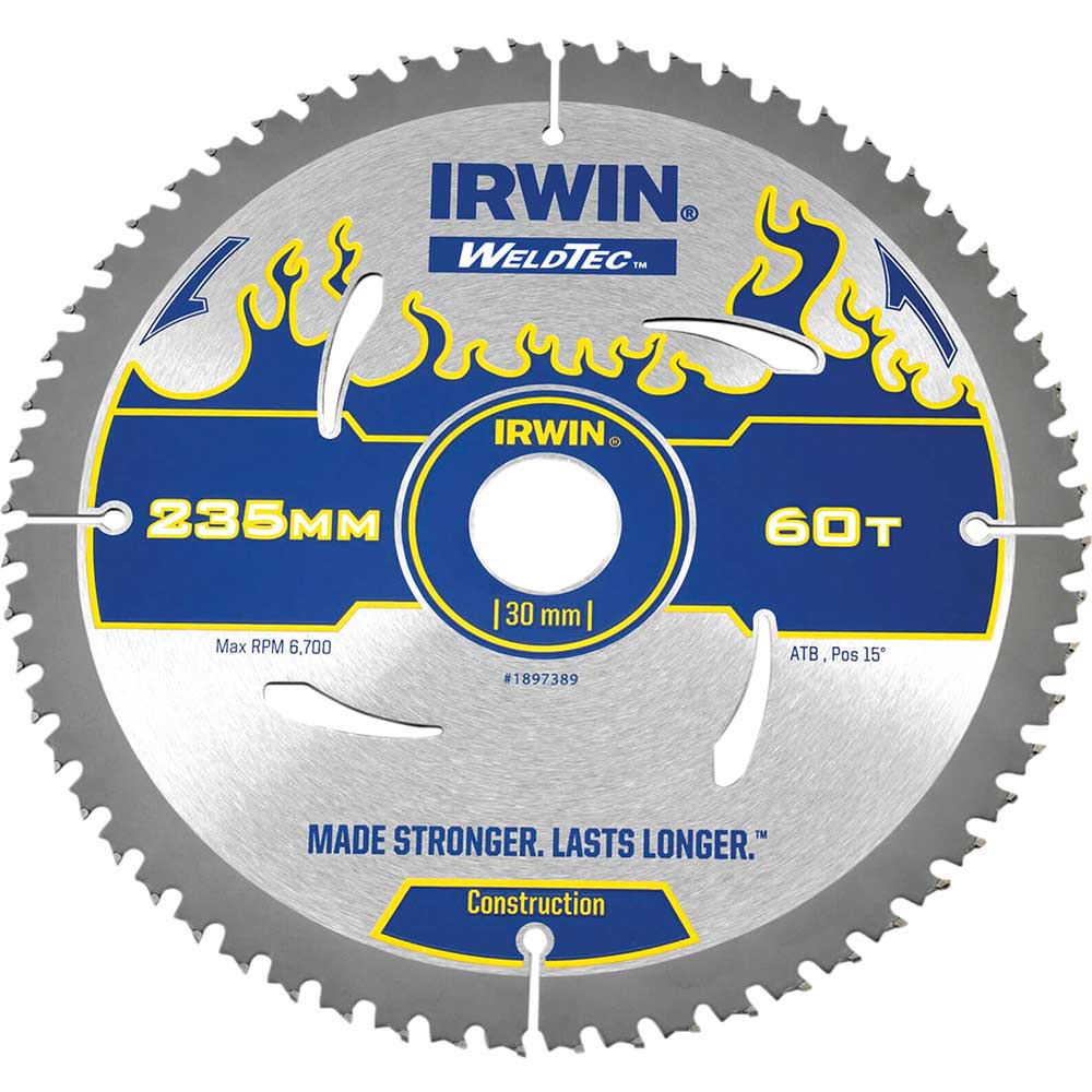 Irwin Weldtec Circular Saw Blade 235mm x 60 Teeth x 30mm Bore ATB
