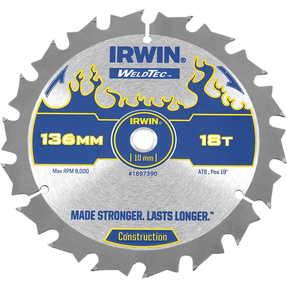 Irwin Weldtec Cordless Circular Saw Blade 136mm x 18 Teeth x 10mm Bore ATB C