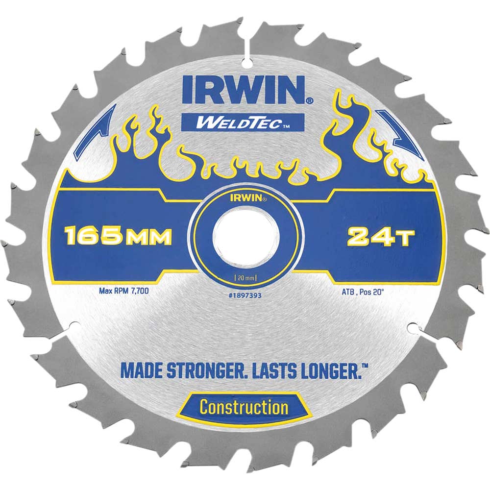 Irwin Weldtec Cordless Circular Saw Blade 165mm x 24 Teeth x 20mm Bore ATB C