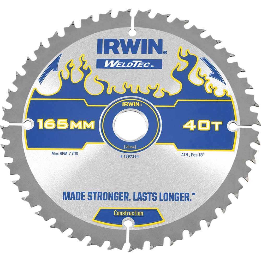 Irwin Weldtec Cordless Circular Saw Blade 165mm x 40 Teeth x 20mm Bore ATB C